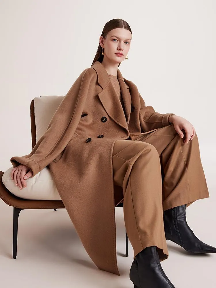 Pure Cashmere Double-Breasted Coat With Beret