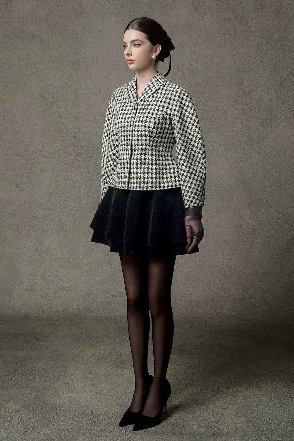 Rachel A-line Pleated Velvet Mini Skirt