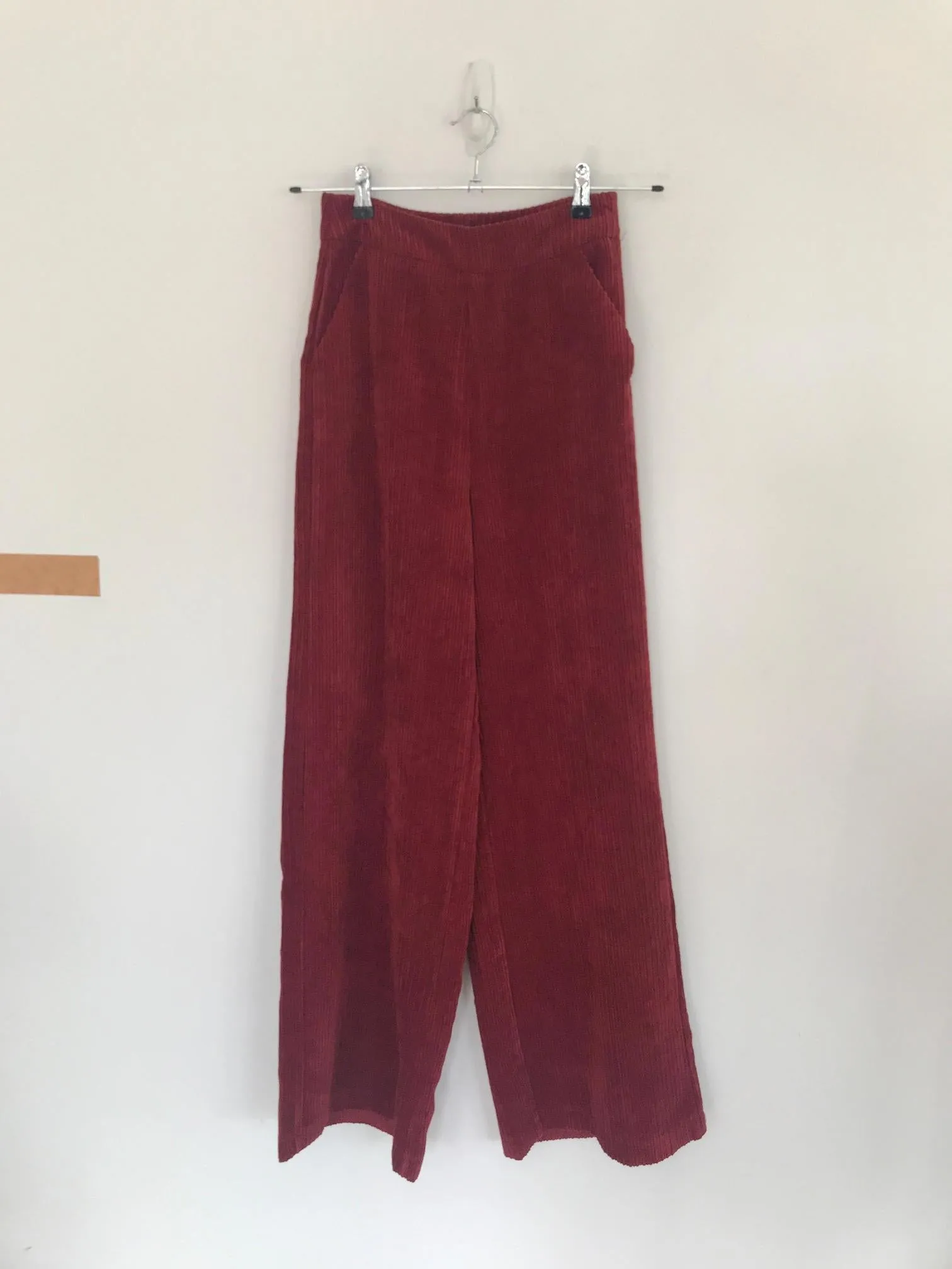 Red Corduroy Wide Leg Trousers- High Rise, Stradivarius, Size 6 (Polyester, Polyamide)