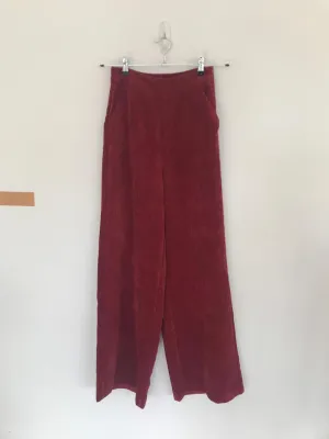 Red Corduroy Wide Leg Trousers- High Rise, Stradivarius, Size 6 (Polyester, Polyamide)