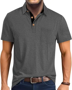 RQP Casual Polo Shirts for Men Short Sleeve Quick Dry Polo Shirts Collared T-Shirt