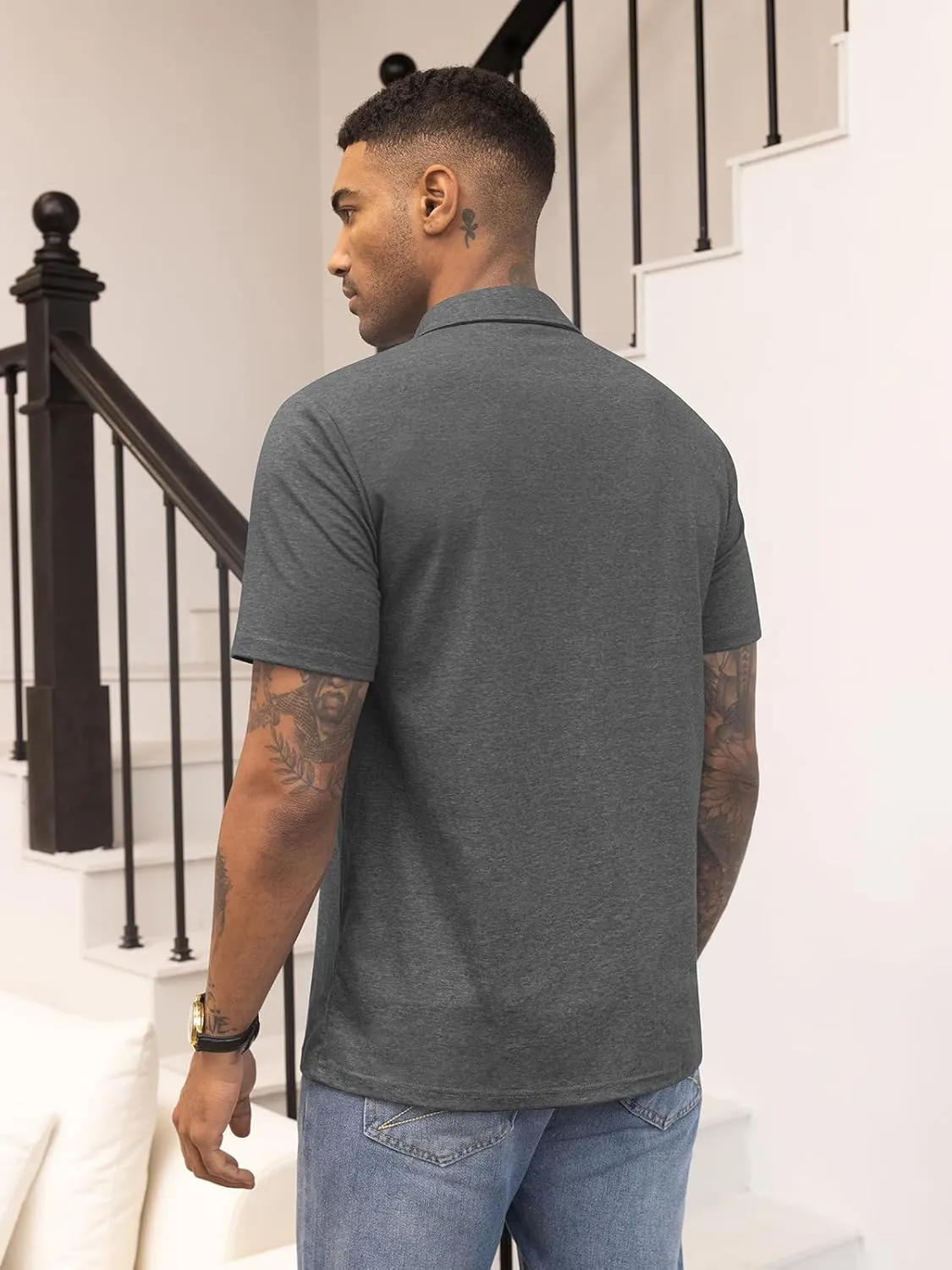 RQP Casual Polo Shirts for Men Short Sleeve Quick Dry Polo Shirts Collared T-Shirt