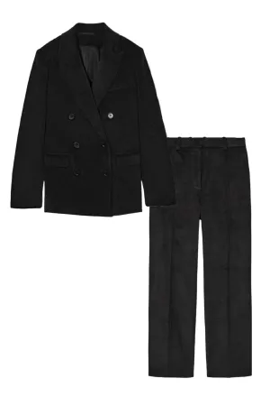 Slim-fit Double-breasted Corduroy Blazer and High Waisted Trousers
