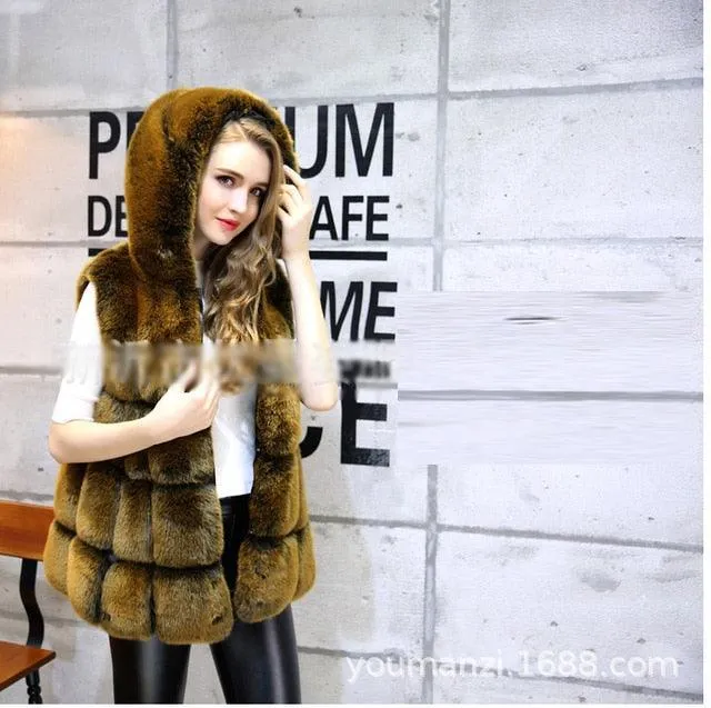Slim Sleeveless Faux Fox Fur Vest Winter Jacket
