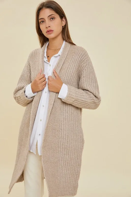 Taupe Chunky Cable Knit Cardigan