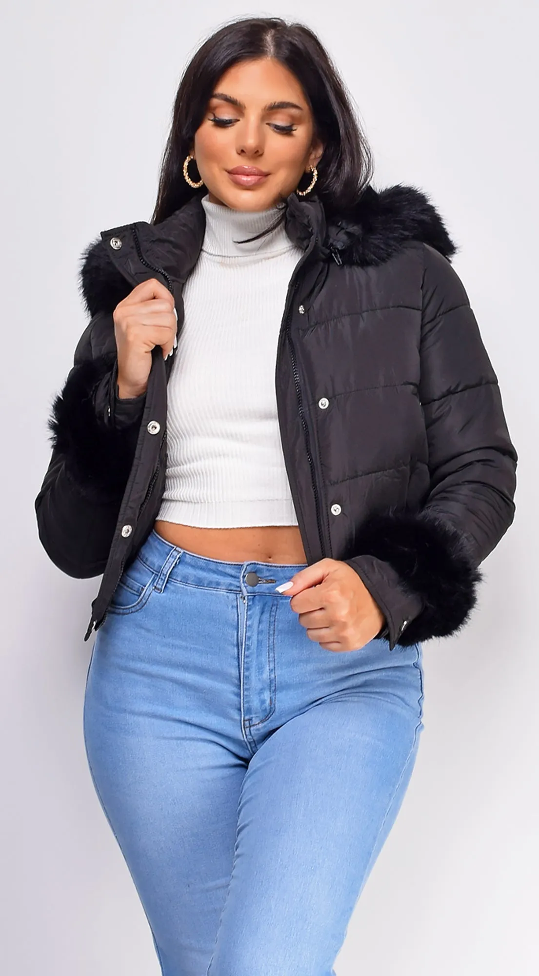 Tawny Puffer Faux Fur Jacket - Black