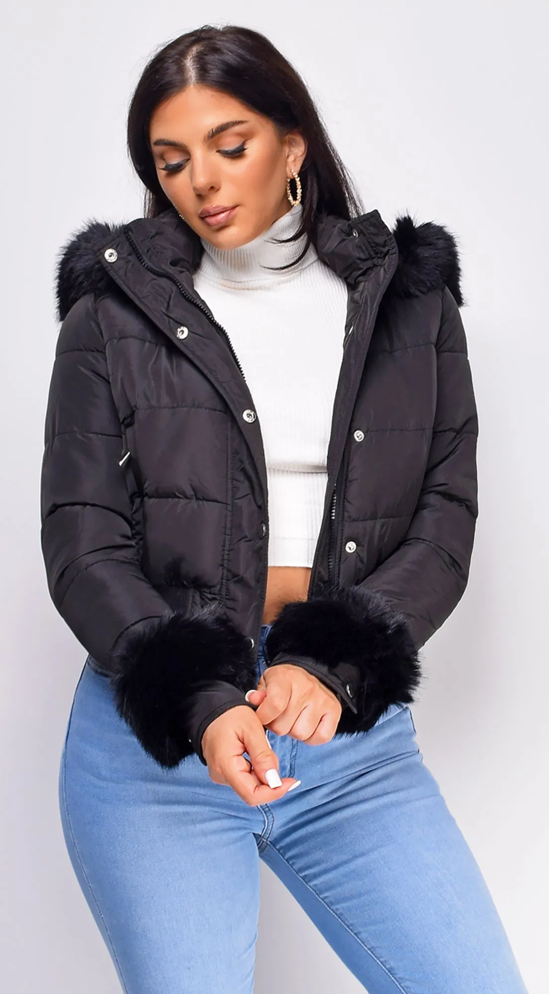 Tawny Puffer Faux Fur Jacket - Black