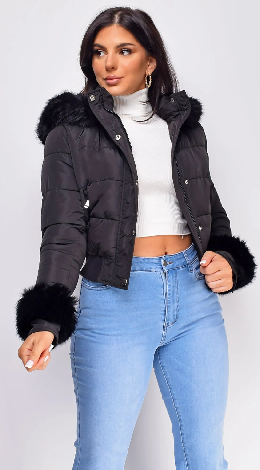 Tawny Puffer Faux Fur Jacket - Black