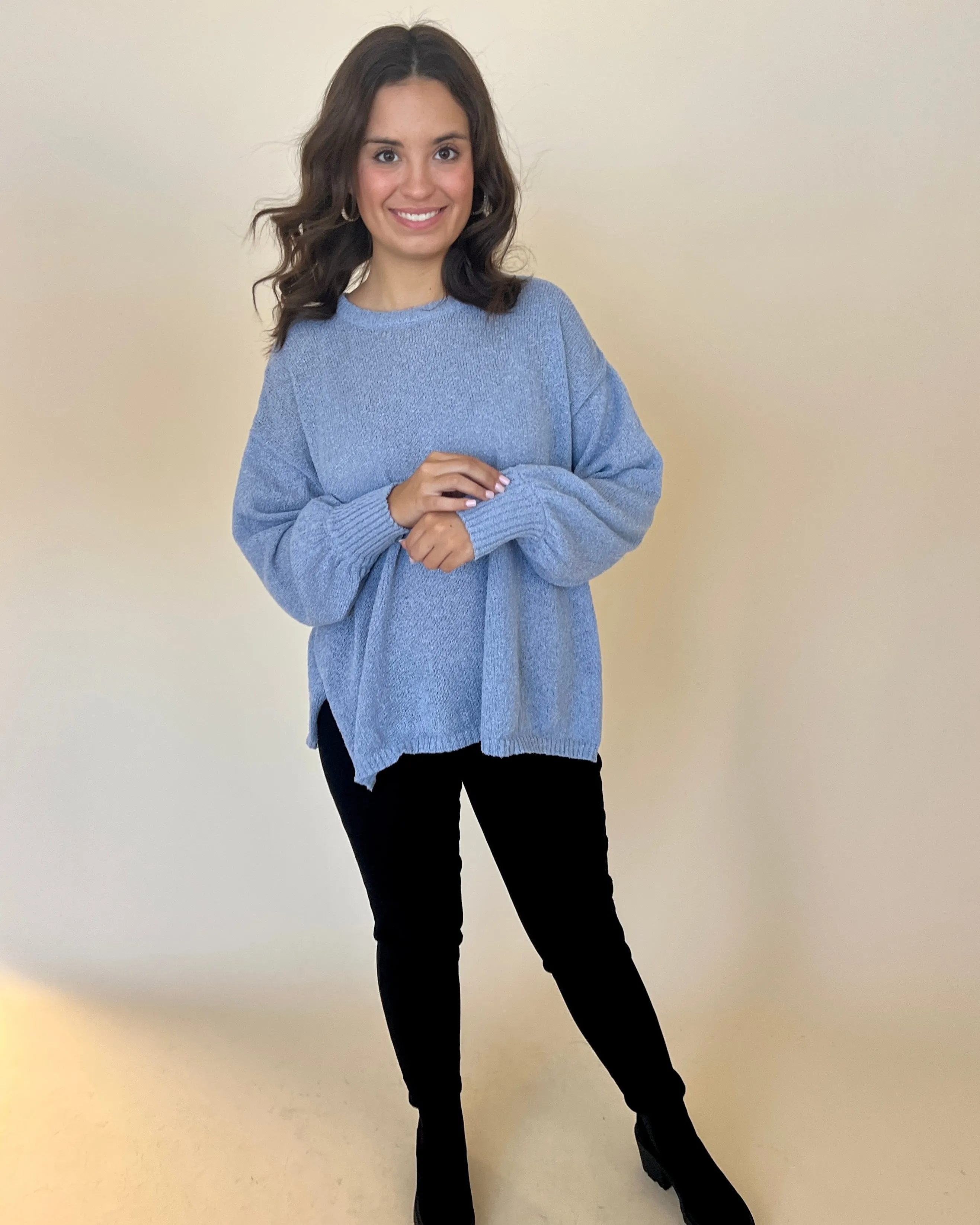 Toasty Times Dusk Blue Knitted Sweater