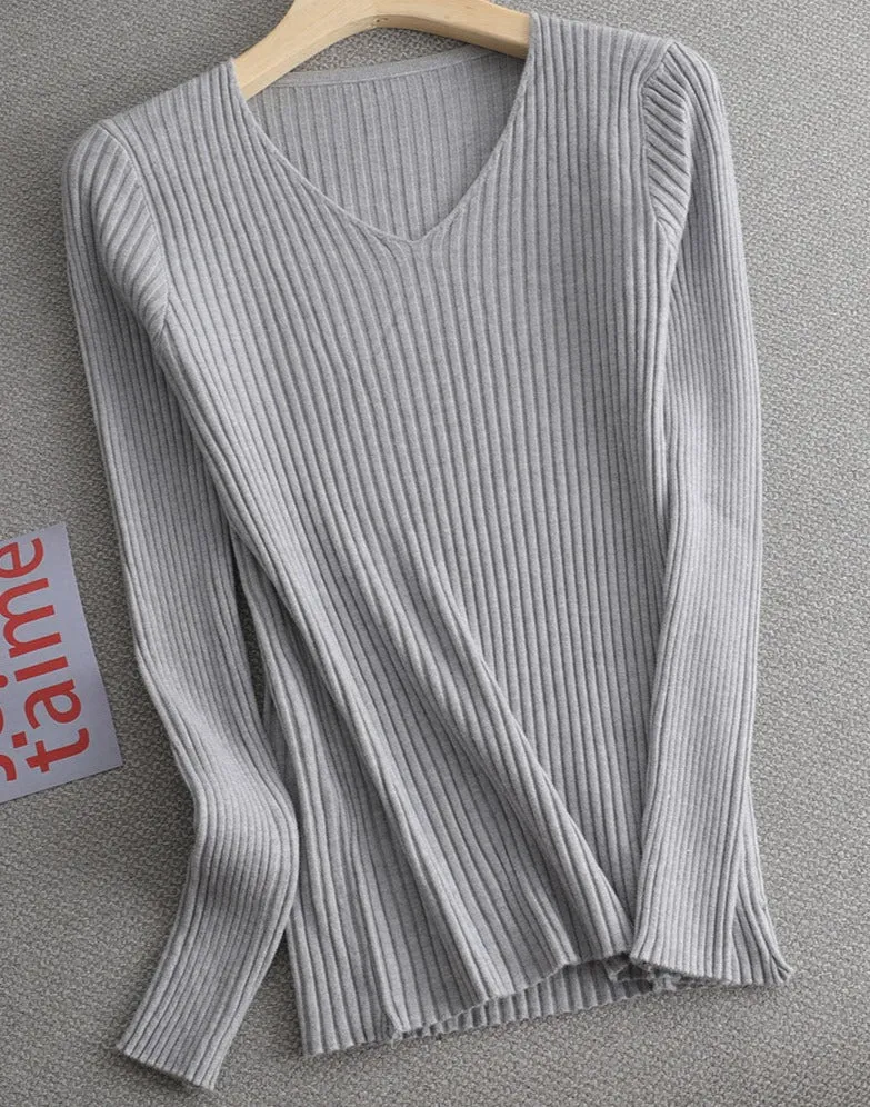 V-neck Ribbed Knitted pullover sweater