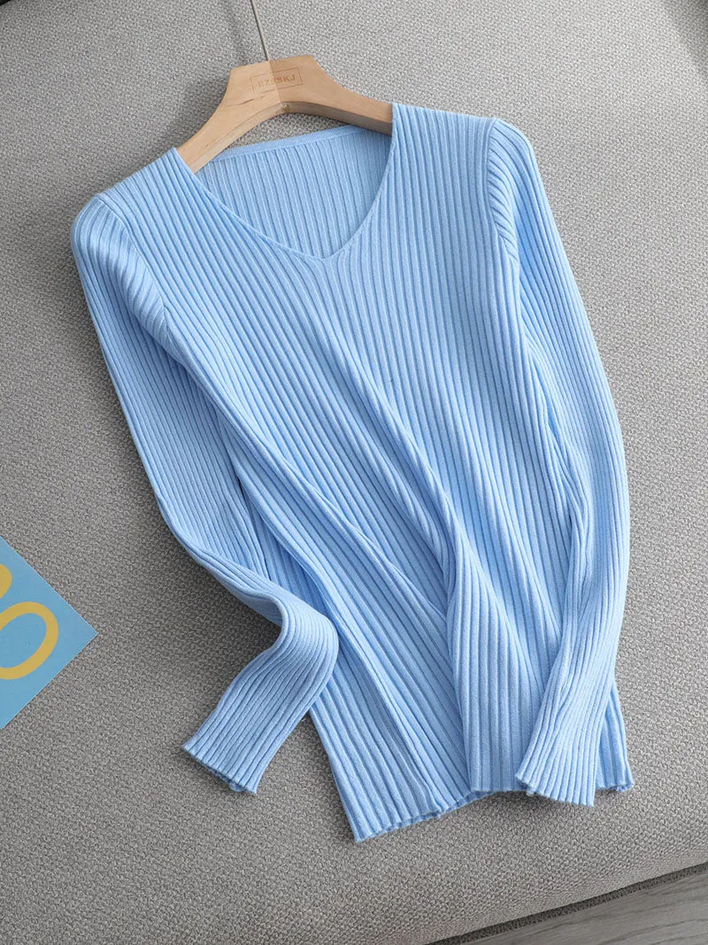 V-neck Ribbed Knitted pullover sweater