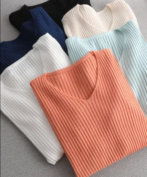 V-neck Ribbed Knitted pullover sweater