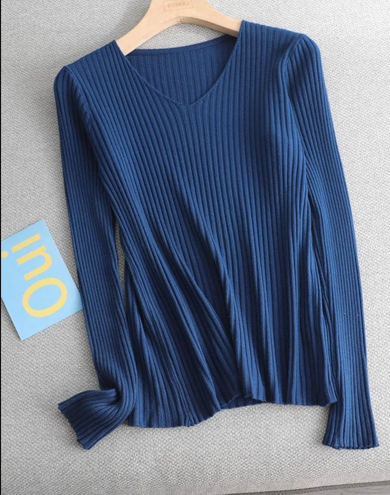 V-neck Ribbed Knitted pullover sweater