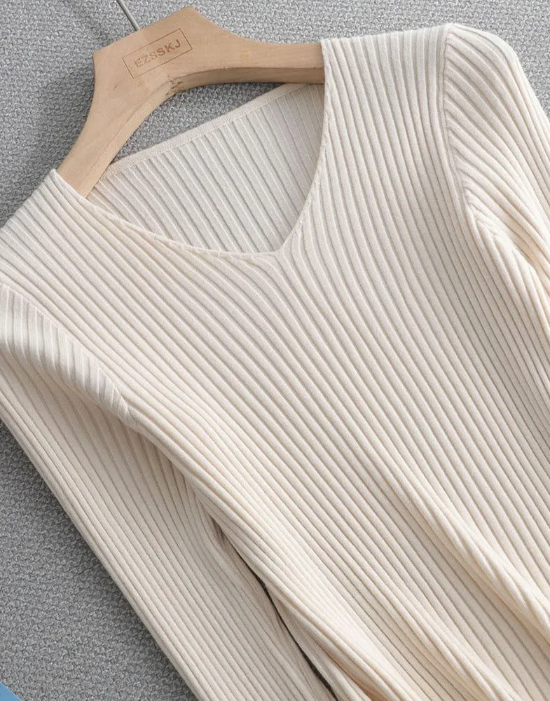 V-neck Ribbed Knitted pullover sweater