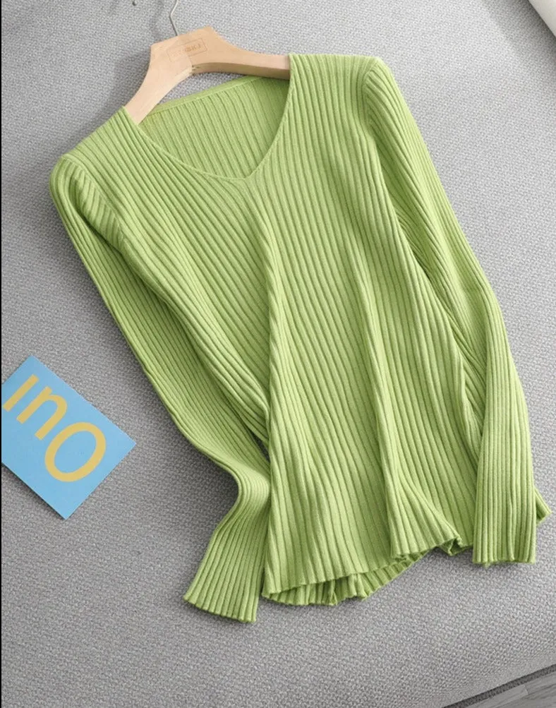 V-neck Ribbed Knitted pullover sweater
