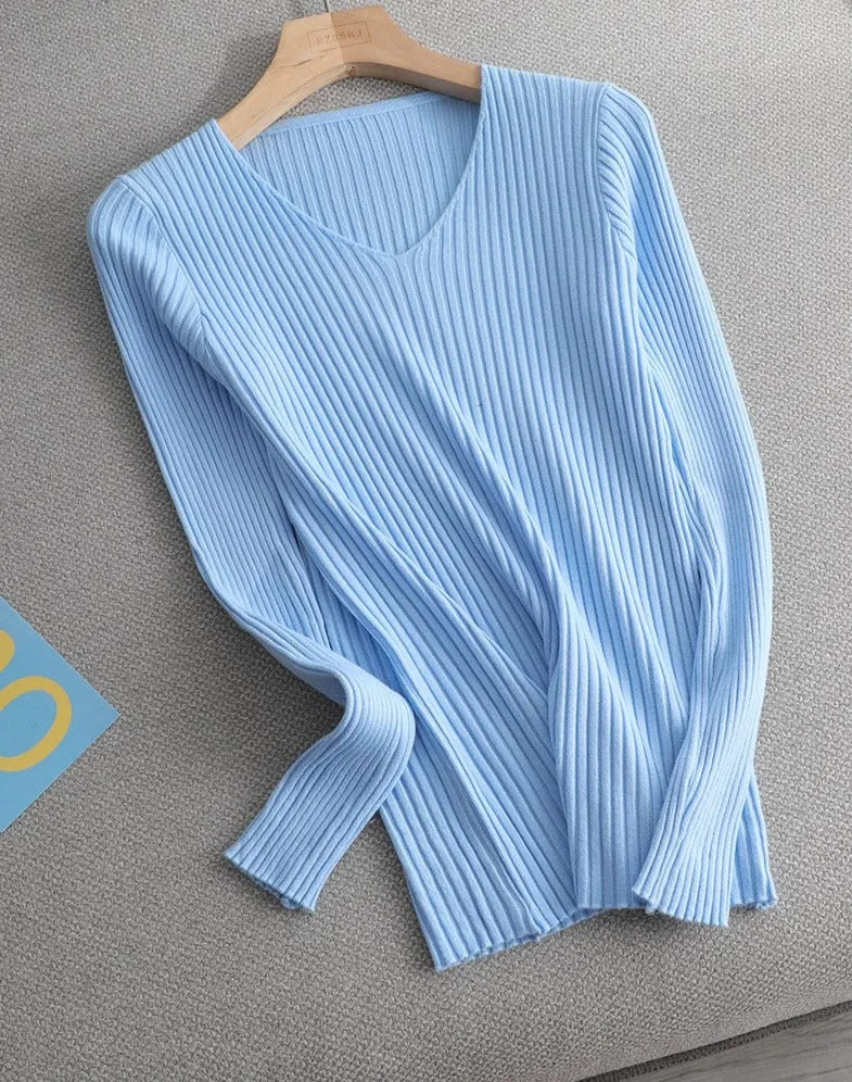 V-neck Ribbed Knitted pullover sweater
