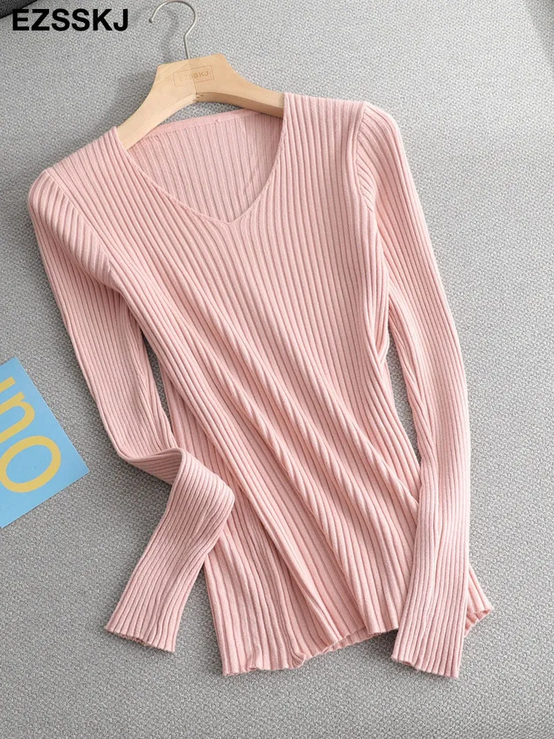 V-neck Ribbed Knitted pullover sweater