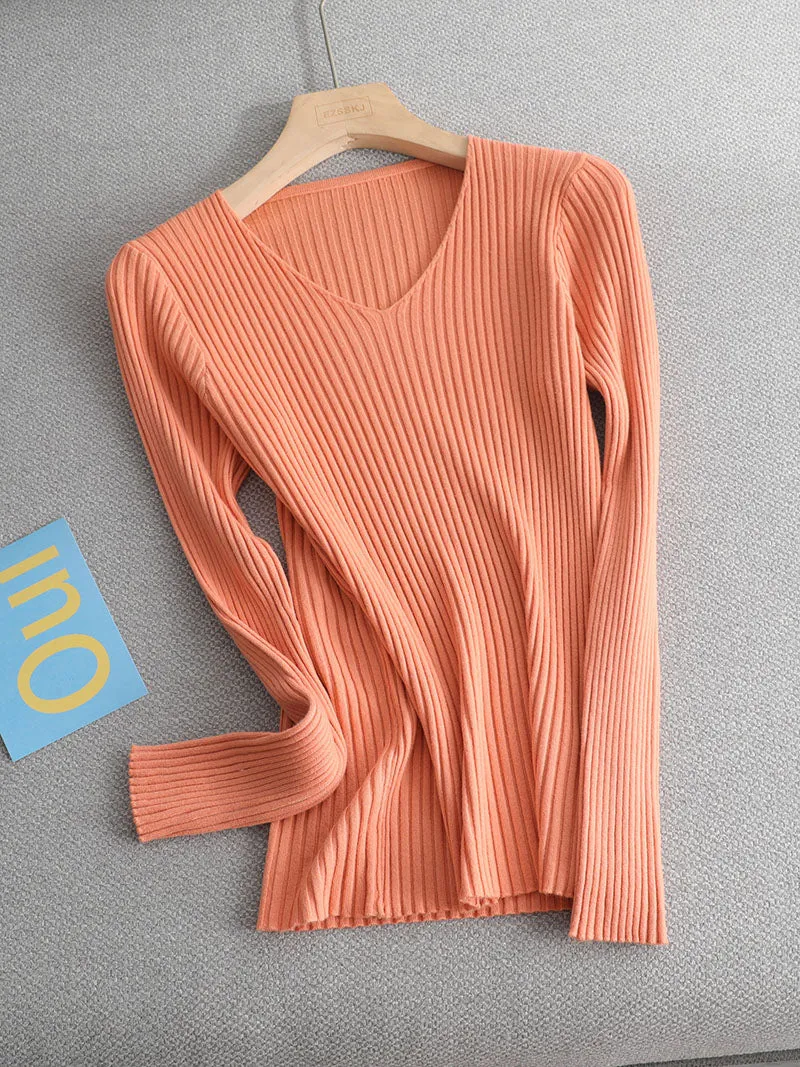 V-neck Ribbed Knitted pullover sweater