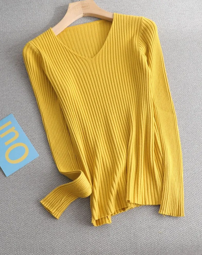 V-neck Ribbed Knitted pullover sweater