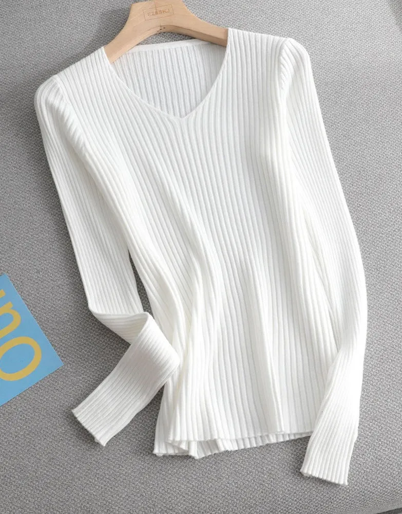 V-neck Ribbed Knitted pullover sweater
