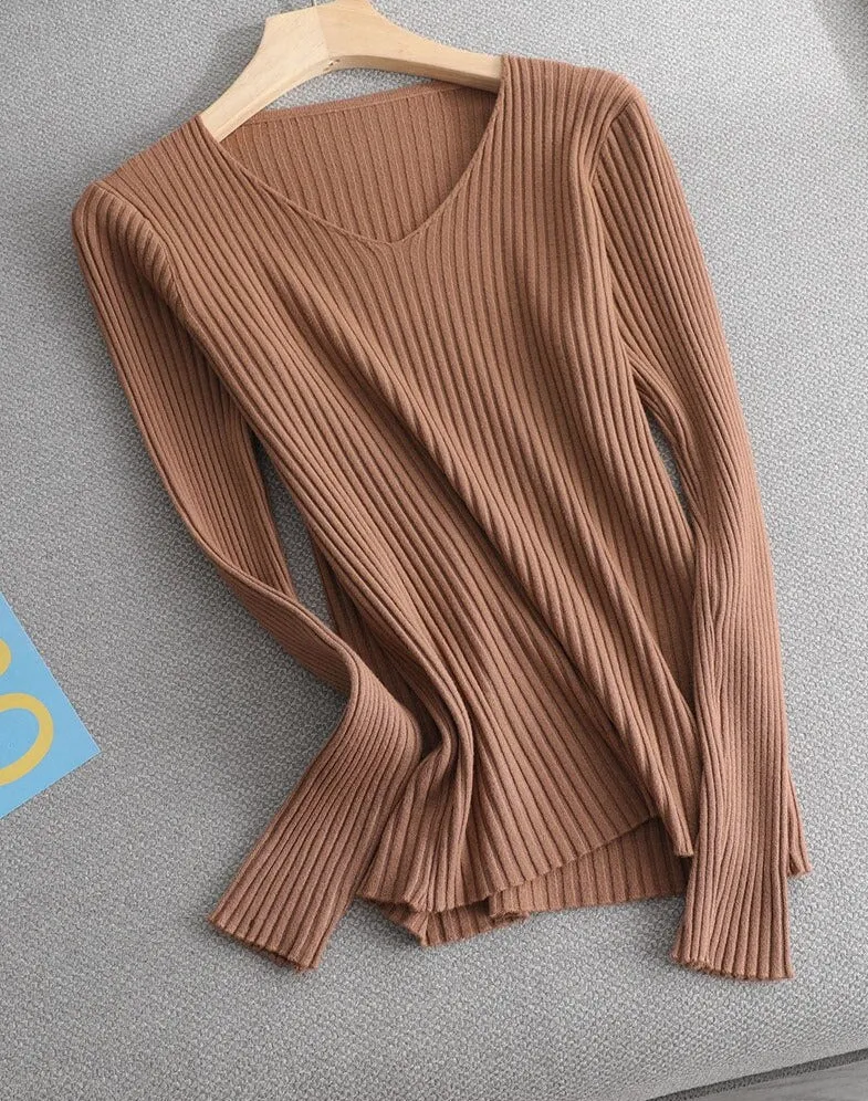 V-neck Ribbed Knitted pullover sweater