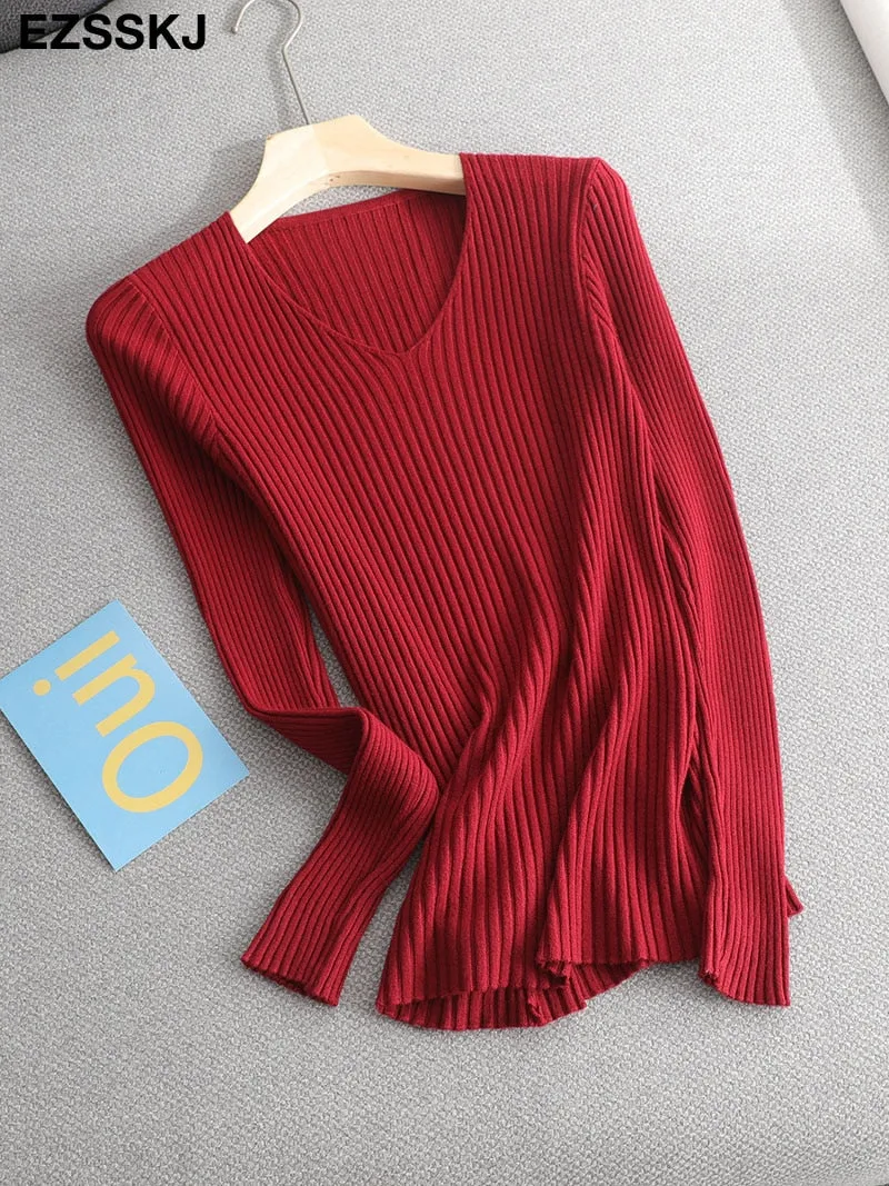 V-neck Ribbed Knitted pullover sweater