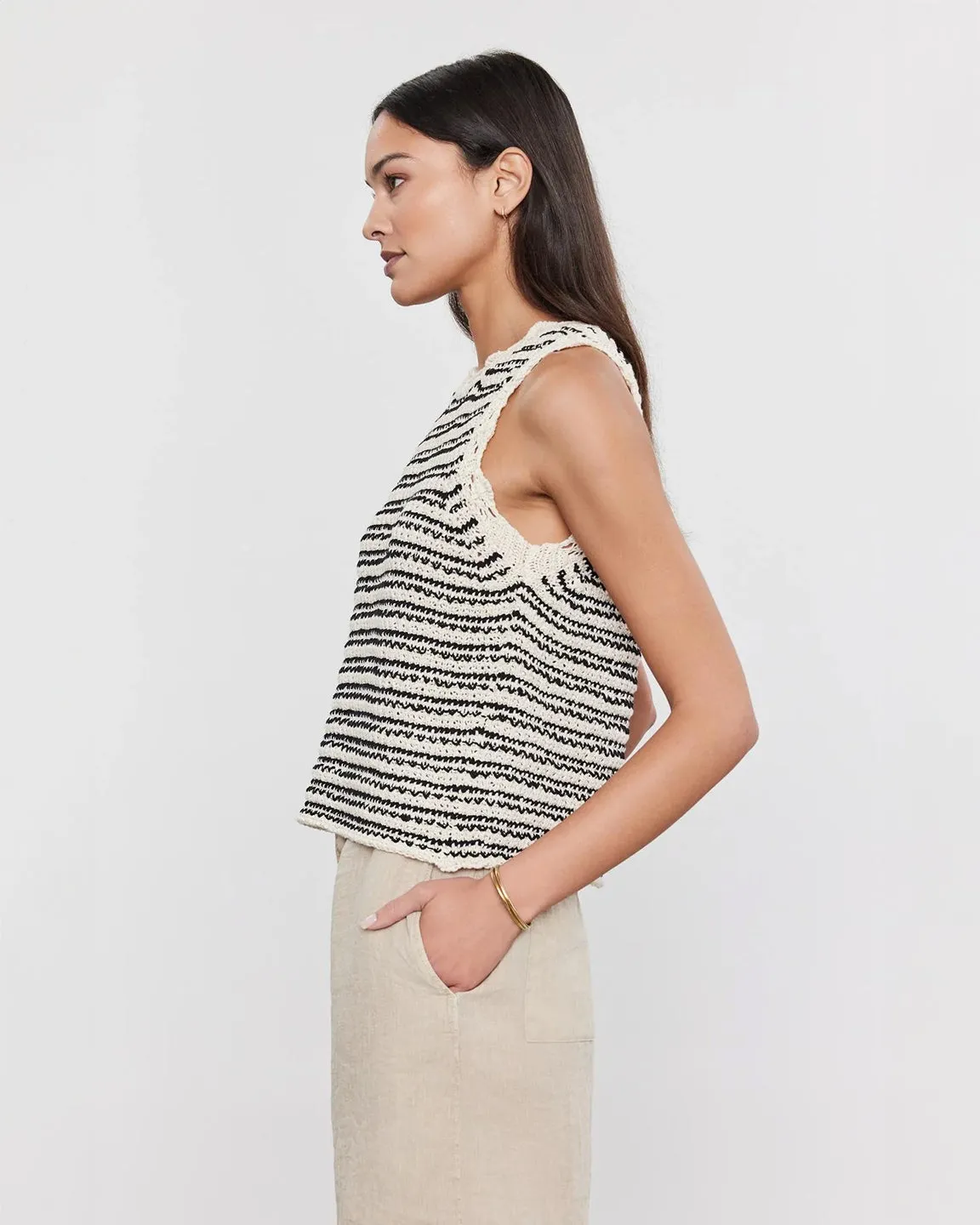 velvet by Graham and Spencer Sophie Sweater Vest in Ecru/Black