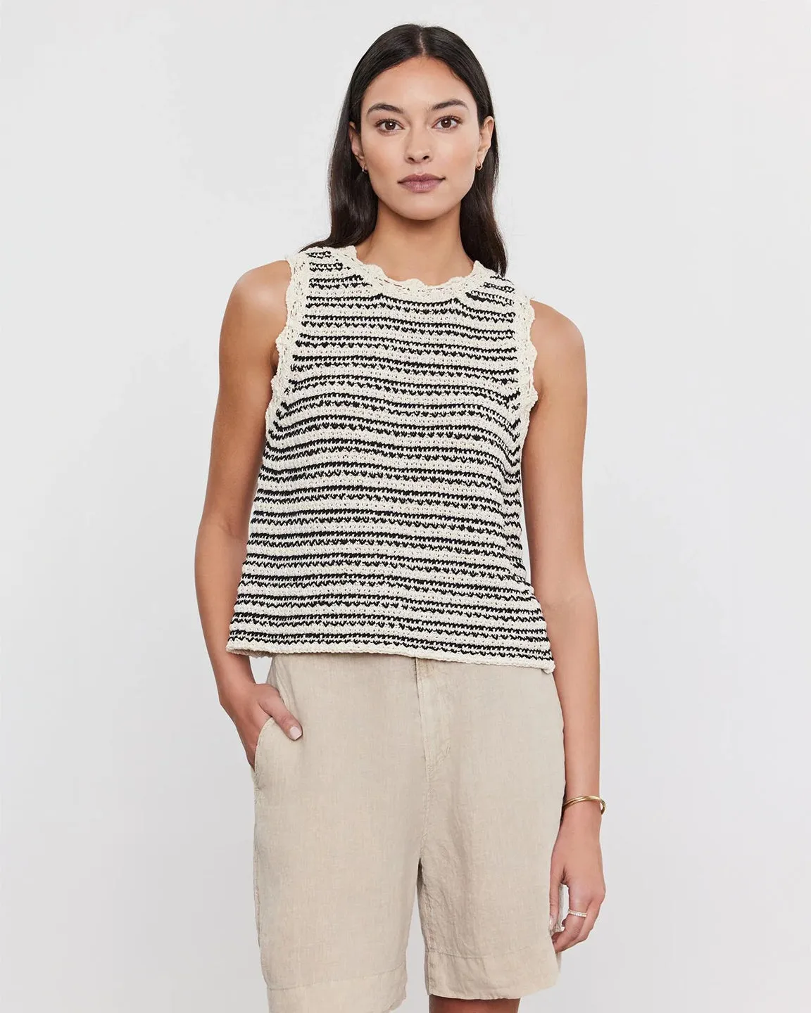 velvet by Graham and Spencer Sophie Sweater Vest in Ecru/Black