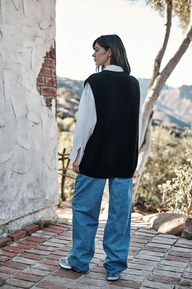 Velvet Sasha Engineered Stitches Sweater Vest- Black