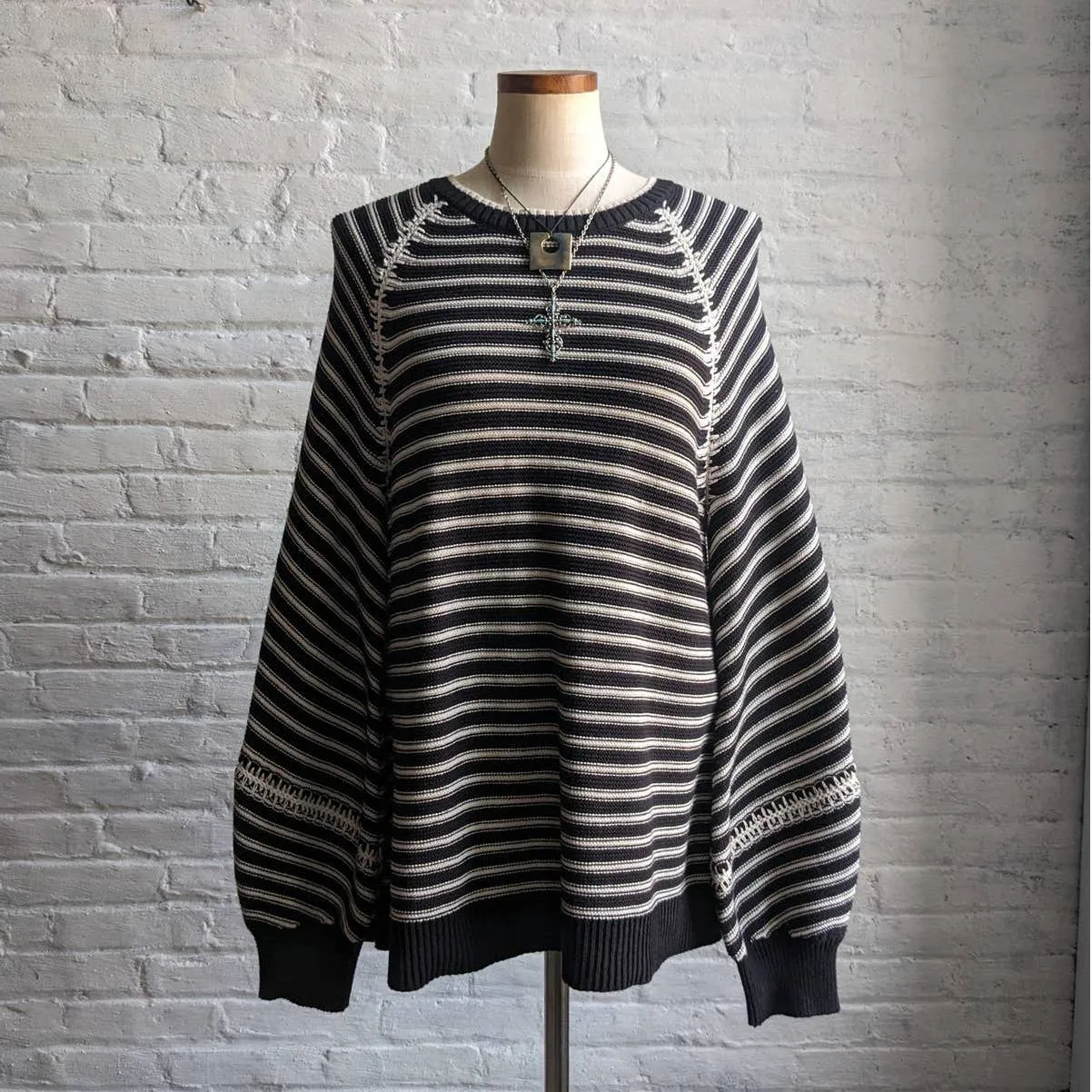 Vintage Chunky Knit Striped Cozy Sweater Minimalist Embroidered Slouchy Y2K Top