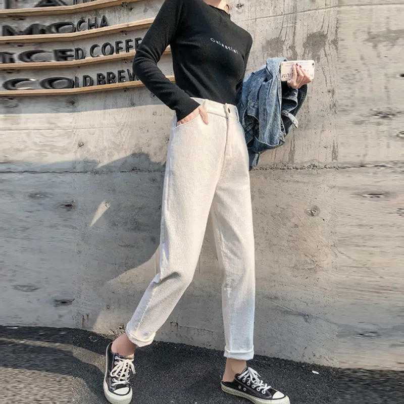 Winter Corduroy Pants Casual Women High
