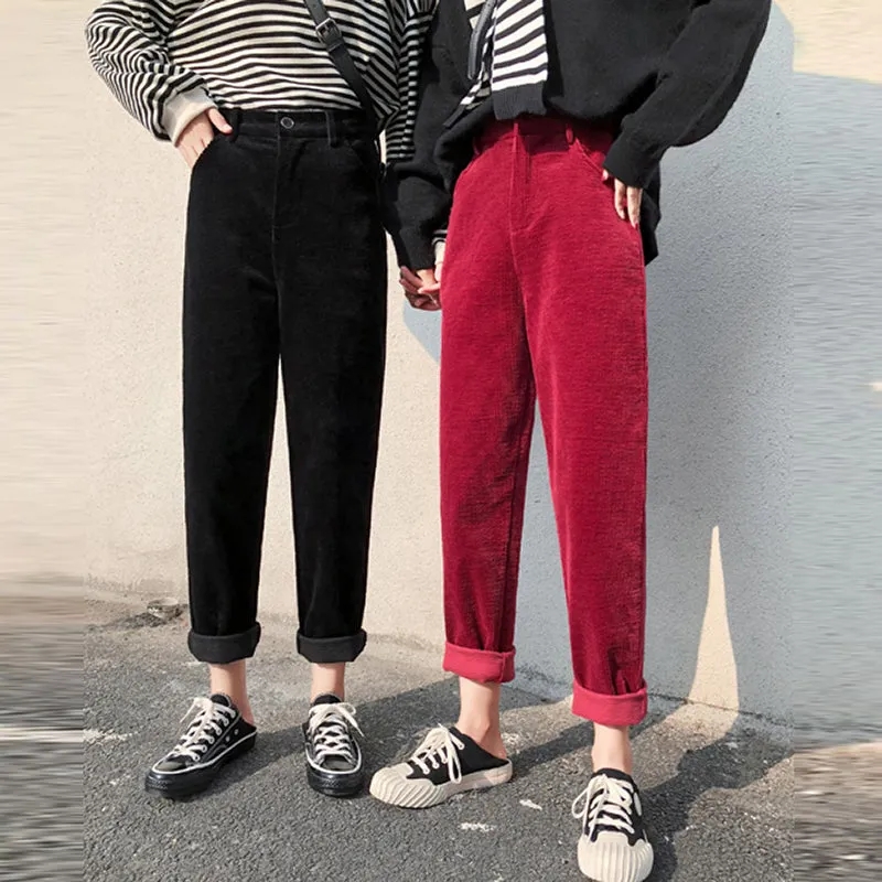 Winter Corduroy Pants Casual Women High
