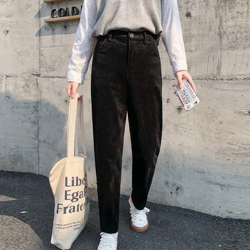 Winter Corduroy Pants Casual Women High
