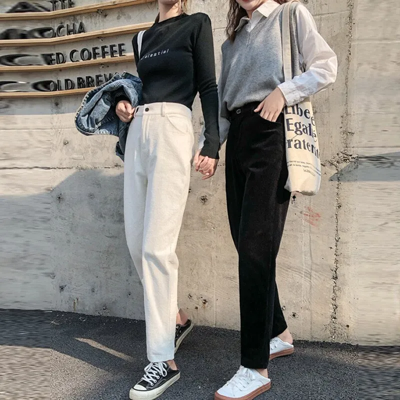 Winter Corduroy Pants Casual Women High