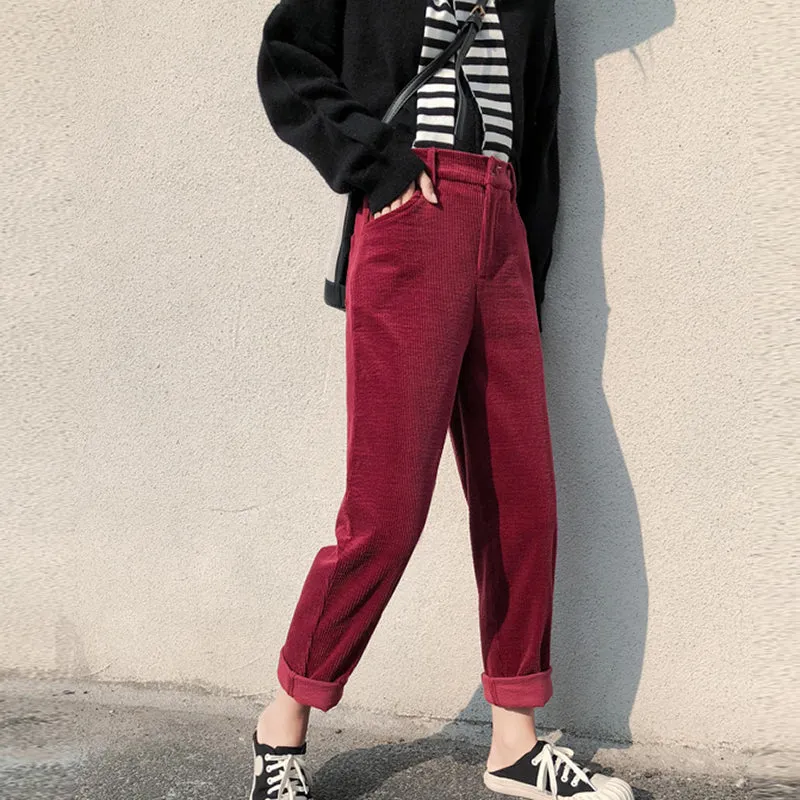 Winter Corduroy Pants Casual Women High