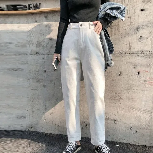 Winter Corduroy Pants Casual Women High