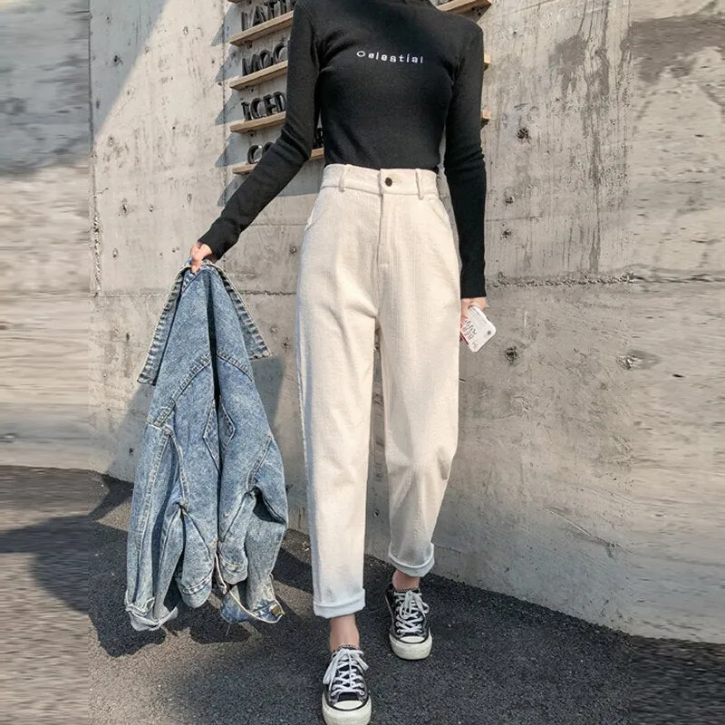 Winter Corduroy Pants Casual Women High