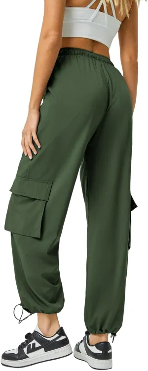 Women's Cargo Pants Water Resistant Lightweight Drawstring Hiking Joggers Base Jump Parachute Pants