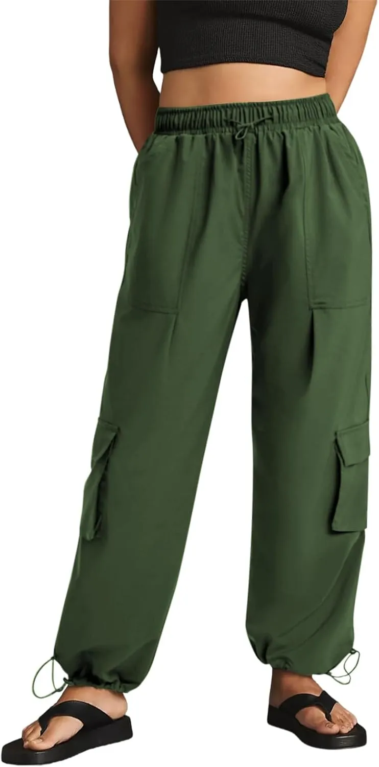Women's Cargo Pants Water Resistant Lightweight Drawstring Hiking Joggers Base Jump Parachute Pants