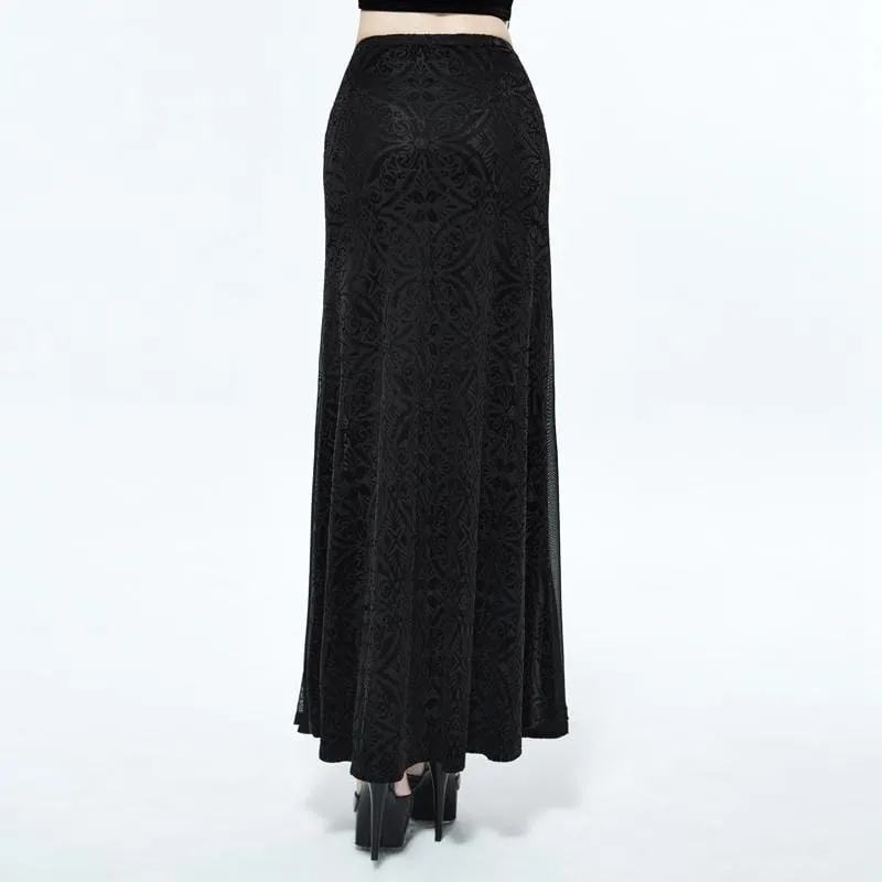 Women's Long Punk Skirt With Sheer Net Panels