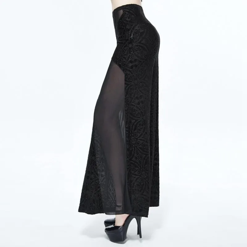 Women's Long Punk Skirt With Sheer Net Panels