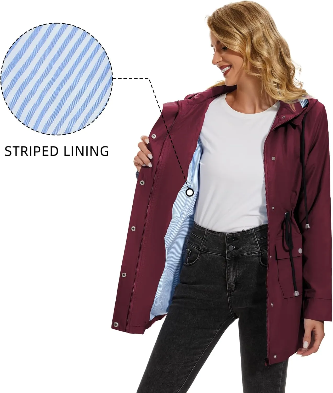 Zando Raincoat for Women Rain Jackets for Women Waterproof Lightweight Windbreaker Outdoor Hooded Trench Coat Long Rain Coats